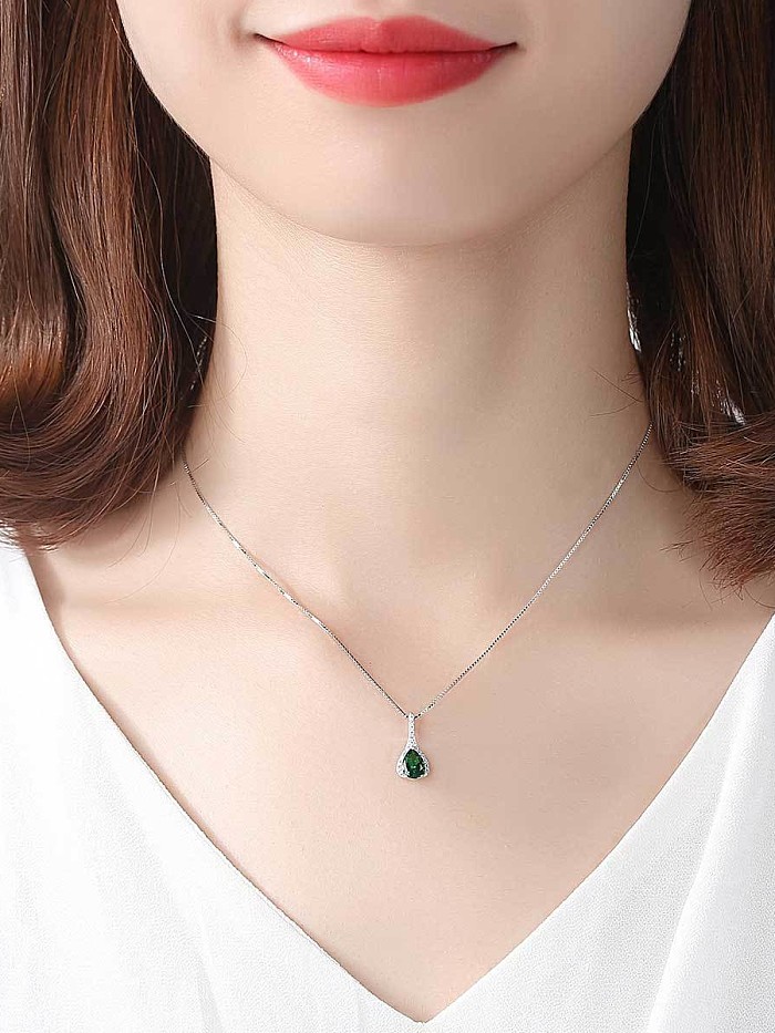 925 Sterling Silver With Fashion Multicolor glass stone Water Drop Necklaces