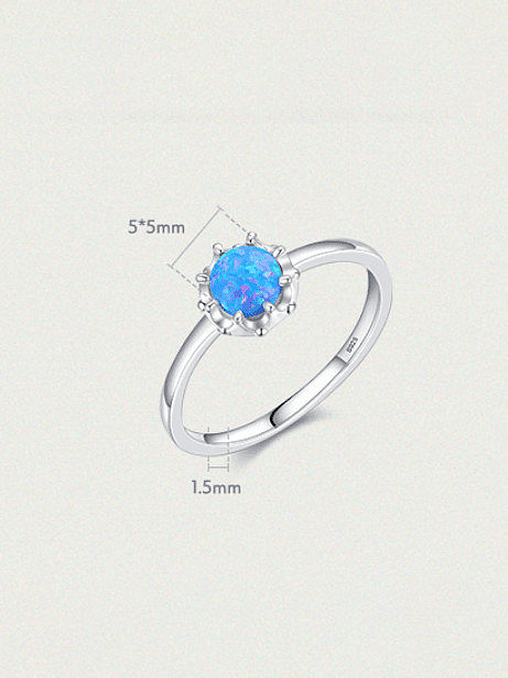 925 Sterling Silver Opal Round Trend Band Ring