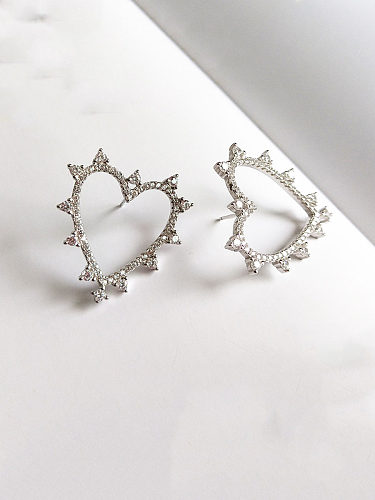 925 Sterling Silver With Platinum Plated Personality Hollow Heart Stud Earrings