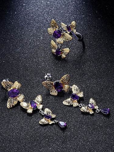 Pendiente de gota de lujo de mariposa de amatista de plata de ley 925