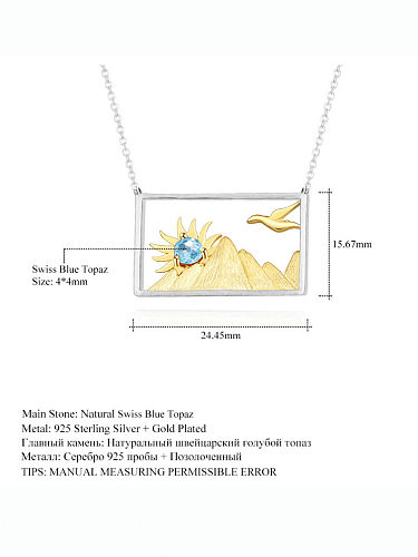 Collier pendentif géométrique artisanal en argent sterling 925 avec trésor de couleur naturelle et coucher de soleil