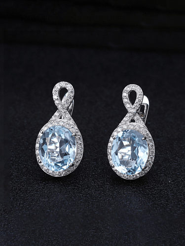Brinco gota de luxo geométrico prata esterlina 925 topázio azul natural