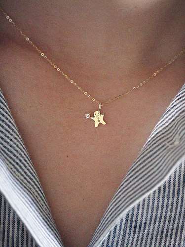 925 Sterling Silver Rhinestone gingerbread Man Gold Dainty Necklace