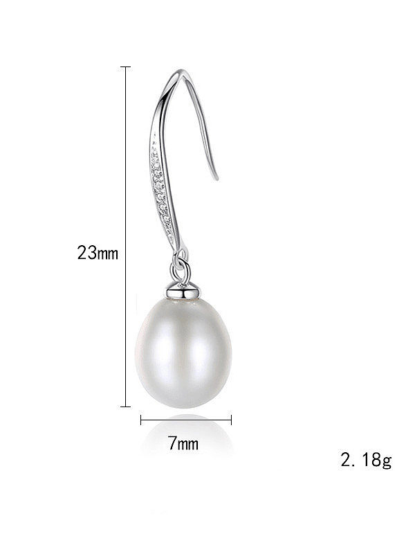 925 Sterling Silver Freshwater Pearl Oval Trend Hook Earring