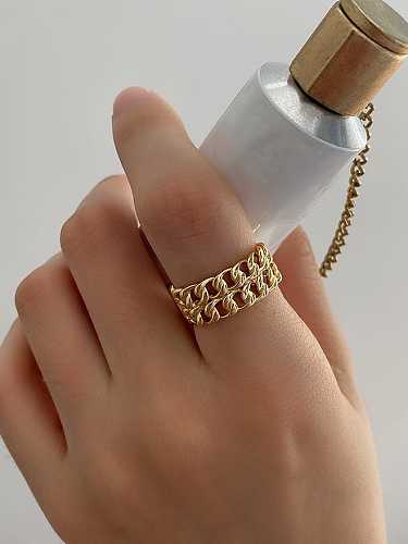 925 Sterling Silver Irregular Vintage Double Chain Band Ring