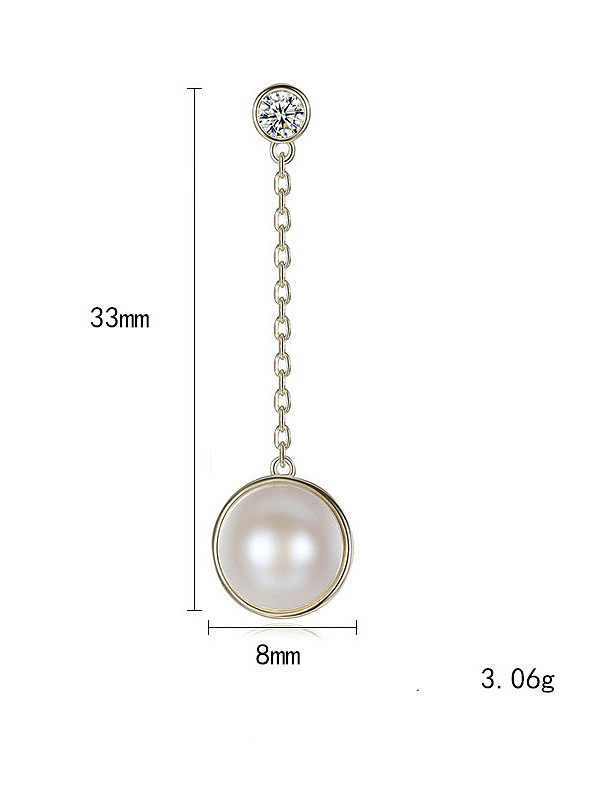 925 Sterling Silver Freshwater Pearl White Ball Trend Threader Earring