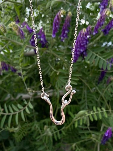 925 Sterling Silver Vintage Irregular Shaped Hook Pendant Necklace