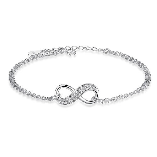 925 Sterling Silver CZ Infinity Layered Bracelets 100100038