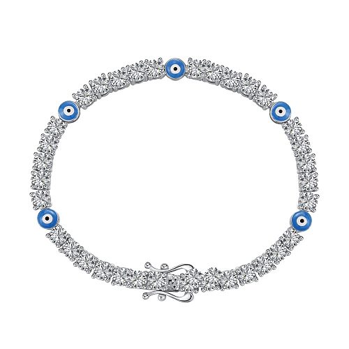 925 Sterling Silver Full Zirconia Evil Eye Chain Bracelets 100100044