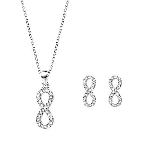 Silver Cubic Zirconia Infinity Earring Necklace Set 140200009