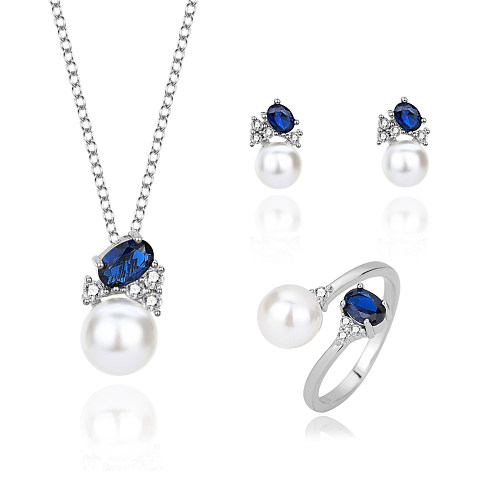 Ensemble de boucles d'oreilles et collier avec pendentif en perles de zircone cubique, 140300006