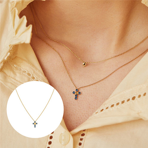 Bracelet chaîne en argent sterling avec croix en opale colorée 100100024