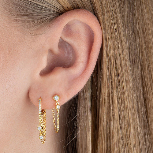 Boucles d'oreilles créoles en argent sterling et zirconium avec pampille 60300044