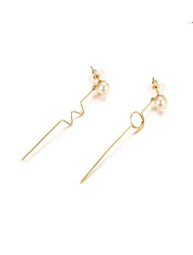 Temperament Gold Plated Asymmetric Artificial Pearl Drop Earrings