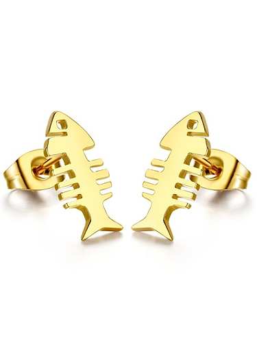 Boucles d'oreilles pendantes en forme d'os de poisson plaquées or