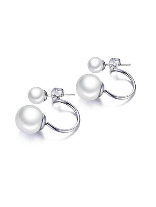Women Elegant Artificial Pearl Titanium Drop Earrings