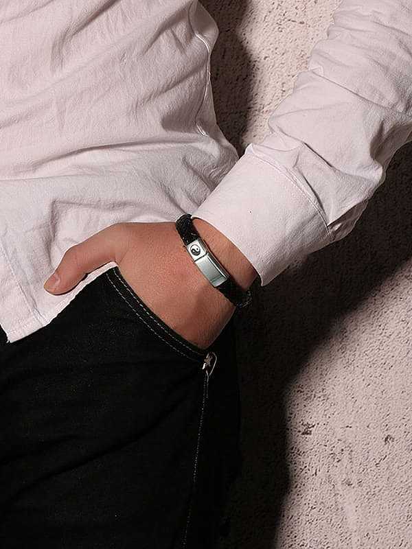 Stainless Steel With White Gold Plated Simplistic Square Woven & Braided Bracelets