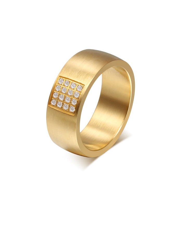 Titanium Steel Rhinestone Geometric Vintage Band Ring