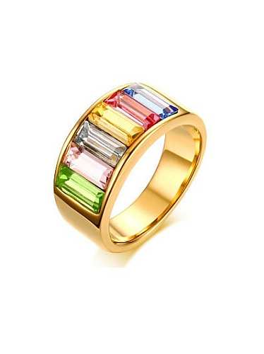 خاتم الزركون على شكل هندسي مطلي بالذهب متعدد الألوان