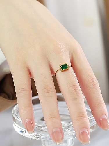 Stainless steel Glass Stone Geometric Minimalist Band Ring