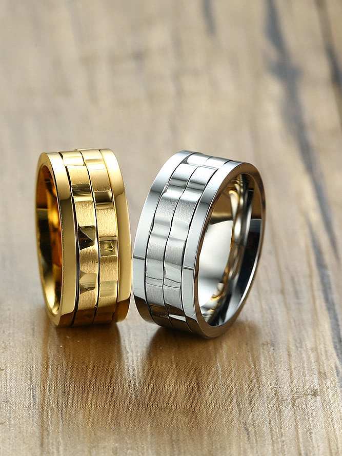Titanium With Gold Plated Personality Men Rotatable Rings