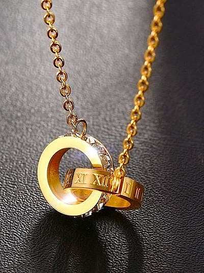 Women Fashionable Gold Plated Double Round Rhinestone Necklace
