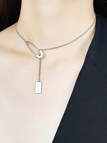 Stainless steel Geometric Tassel Minimalist Lariat Necklace