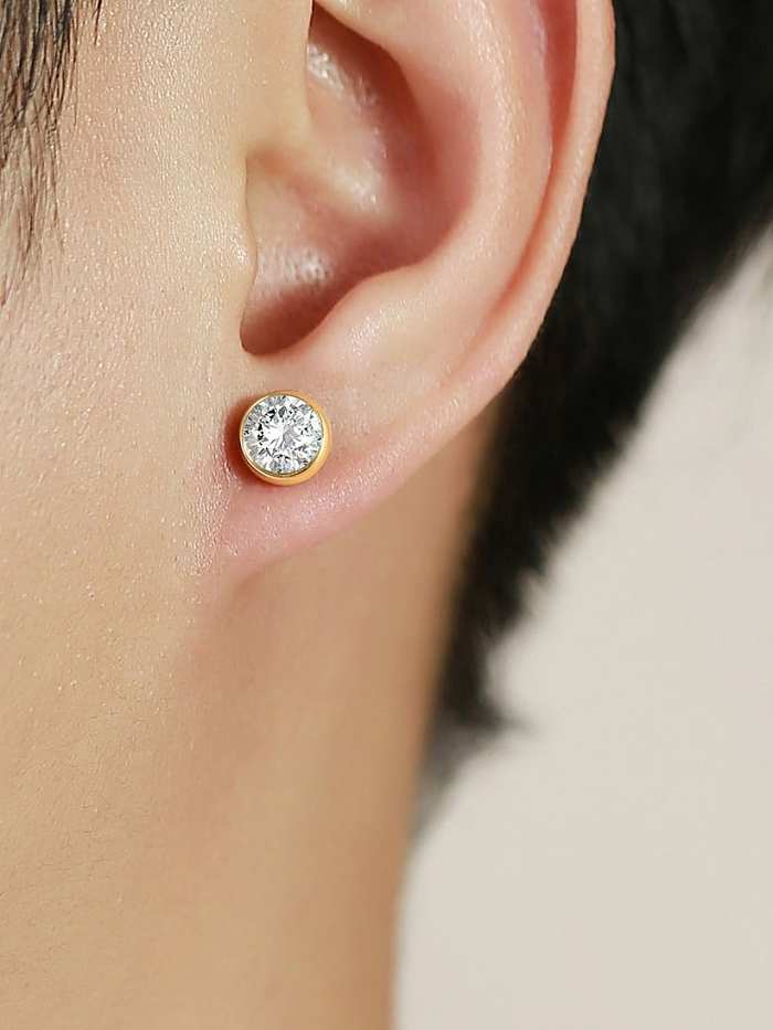 Pendiente de botón minimalista geométrico de diamantes de imitación de acero inoxidable