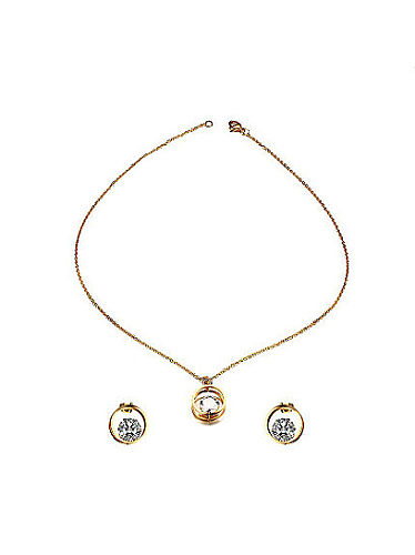 Temperament Gold Plated Zircon Round Shaped Two Pieces Jewelry Set