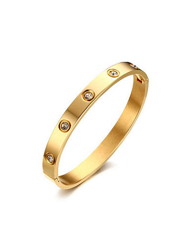 Exquisite pulseira de titânio com strass geométrica banhada a ouro