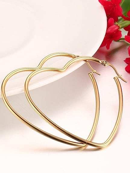 Elegant Gold Plated High Polished Heart Shaped Drop Earrings
