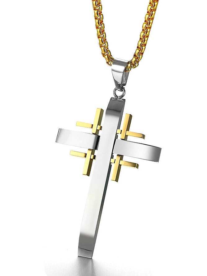 Titanium Steel Rhinestone Cross Vintage Regligious Necklace
