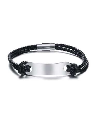 Stainless steel Leather Geometric Hip Hop Strand Bracelet