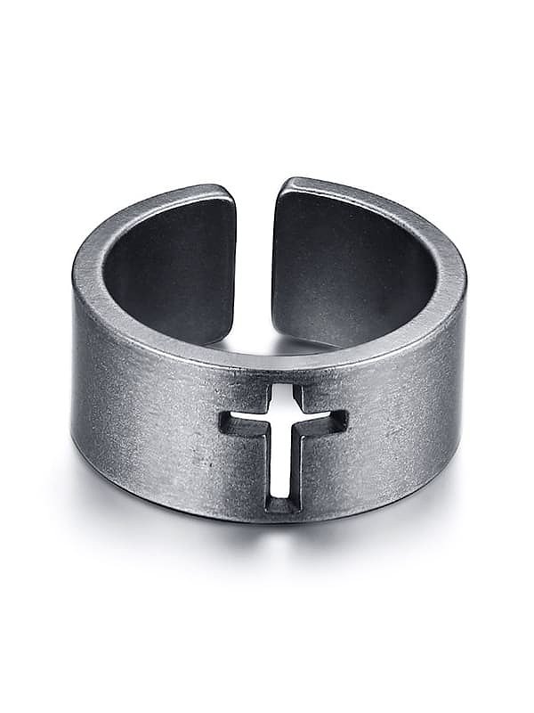 Stainless Steel With Simple Hollow Cross Free Size Rings
