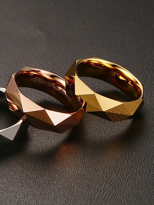 Tungsten With 18k Gold Plated Simplistic Geometric Band Rings