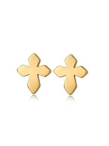 Brincos de titânio em forma de cruz folheados a ouro da moda