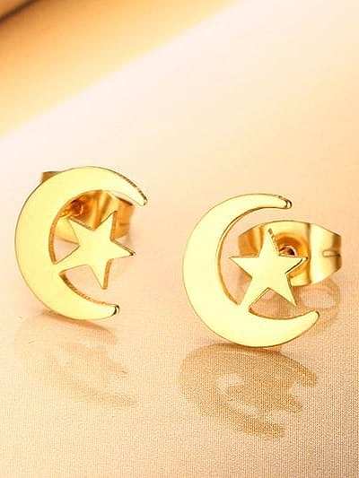 Fresh Gold Plated Moon Shaped Titanium Stud Earrings