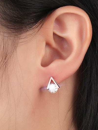 Trendy Rose Gold Plated Triangle Shaped Zircon Stud Earrings