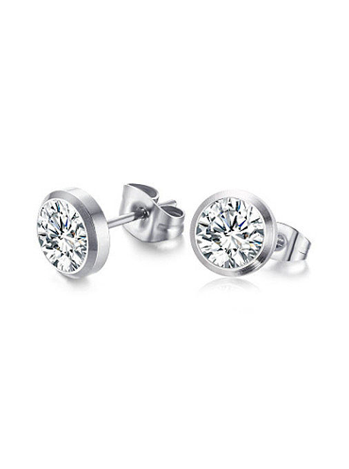All-match Platinum Plated Round Shaped Zircon Stud Earrings