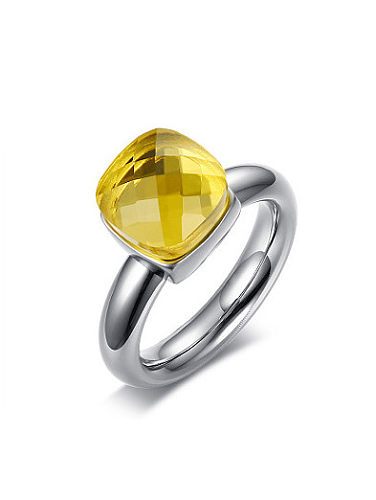 All-match Yellow Glass Bead Stainless Steel Ring
