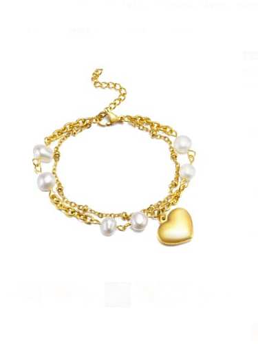 Bracelet Vintage Strand Coeur Perle d'Imitation Acier Titane