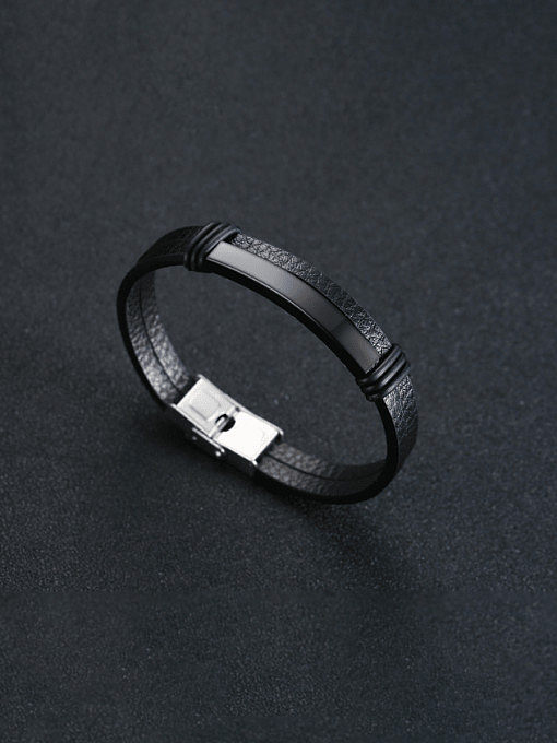 Stainless steel Leather Geometric Hip Hop Band Bangle