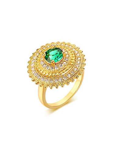 خاتم رائع من الزركون الأخضر المطلي بالذهب على شكل دائري