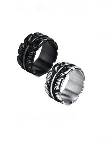 Titanium Steel Feather Vintage Band Ring