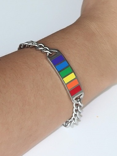 Fashionable Multi-color Geometric Shaped Enamel Titanium Bracelet