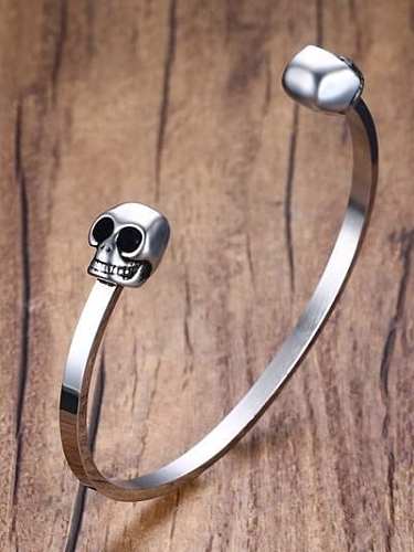 Open Design Double Skull Titanium Bangle