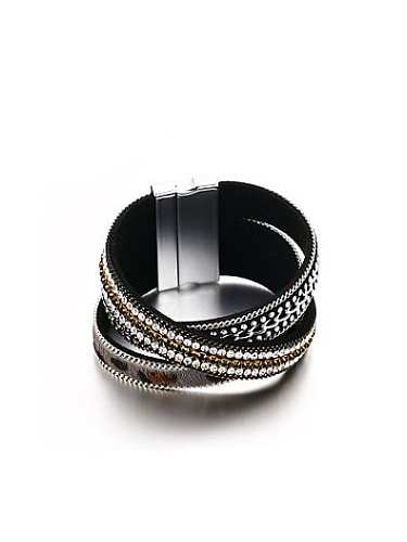 Fashionable Cross Design Artificial Leather Rhinestone Charm Bracelet