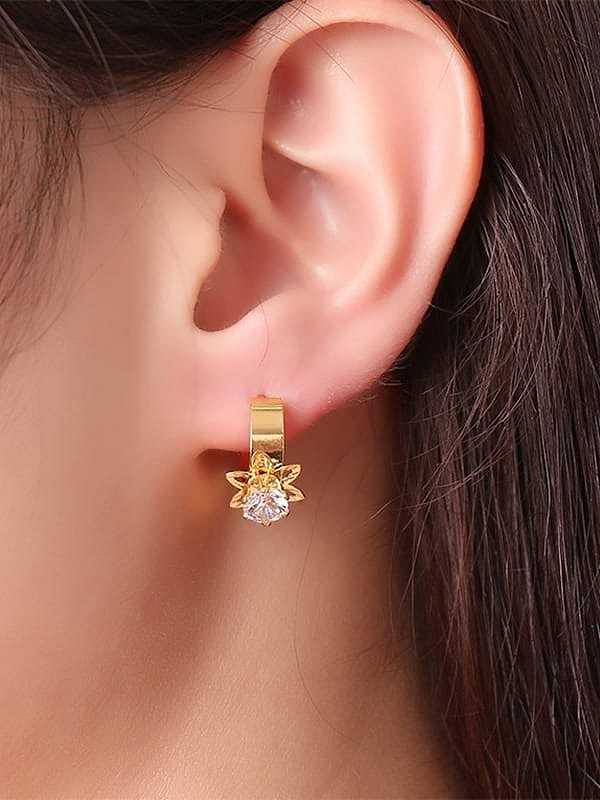Stainless steel Cubic Zirconia Flower Minimalist Huggie Earring