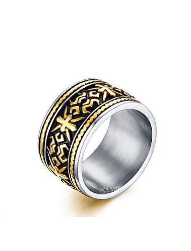 Exquisito anillo de hombre de titanio con forma geométrica chapado en oro