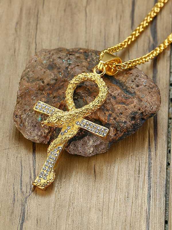 Titanium Steel Rhinestone Cross Vintage Necklace